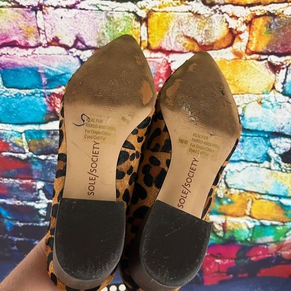 Sole Society Pumps Andorra Leopard Block Heel Shoes 9M Animal Fur - Picture 4 of 10